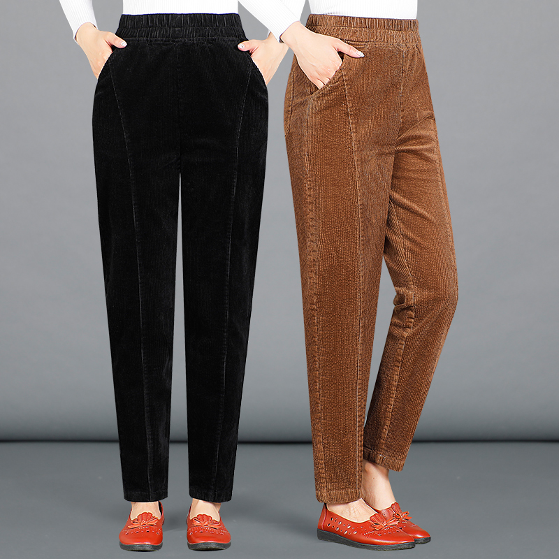 Mom pants women's spring and autumn new high-waisted loose corduroy middle-aged women's pants old man velvet Harun Luo radish pants