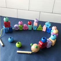 Wooden Large Grain One-year-old Baby Threading Strings Beads Puzzle Toys Monsoon Teach Wearing Wood Bead Hand Fine Training