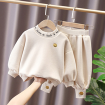 COLLOMIN men and women childrens autumn and winter velvet suit 2021 childrens baby sweater two-piece set childrens tide