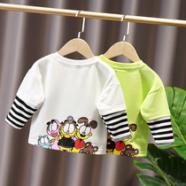 COLLOMIN childrens fake two-piece top Baby 2021 autumn male and female children 1-3 children long-sleeved T-shirt