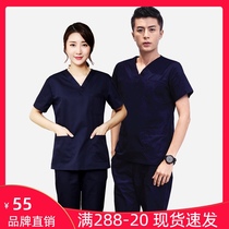 Jane Feiai classic blue surgical suit Womens short sleeve suit Hand washing clothes Brush hand clothes Dental pet work clothes men