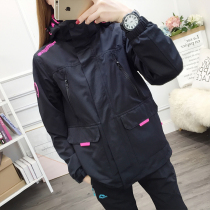 Showmen womens Tide brand Korea ins thick plus velvet winter three-in-one detachable cold jacket mens windbreaker