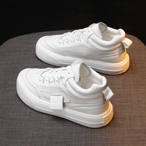Niche original design small white shoes women 2021 new autumn leather sports round tie-up autumn high Board Shoes