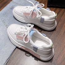 Small white shoes children 2022 new in spring in real leather and thick sole sports leisure old dad autumn slap shoes