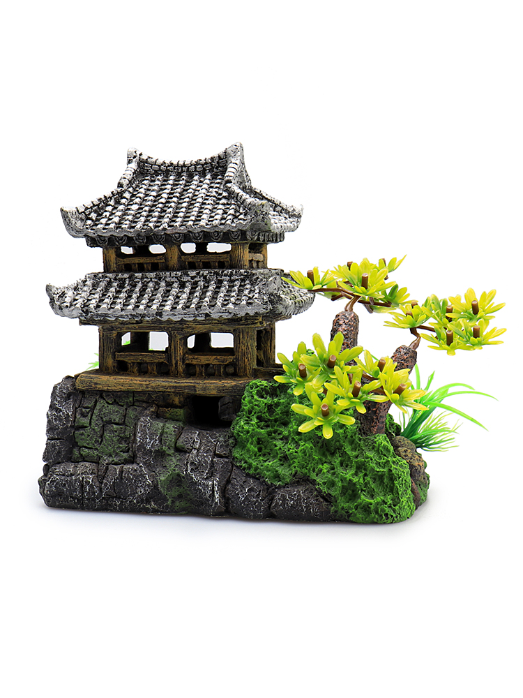 Fish Tank Landscaping Decorations Emulational Rockery Architecture Castle Aquarium Jiangnan Micro Landscape House Mini Resin Ornament