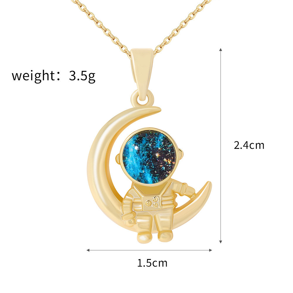 太空人宇航员投影项链女个性摘星揽月星月吊坠