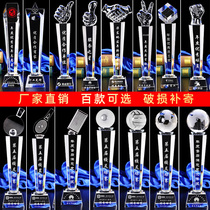 Crystal trophy custom football thumb five-pointed star Basketball Trophy medal making authorization card souvenir lettering