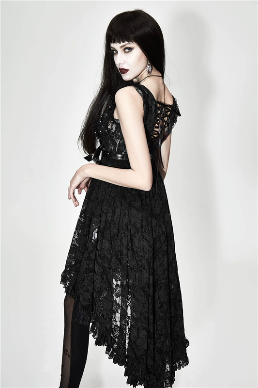 Phong cách Gothic của phụ nữ sexy áo sơ mi voan cardigan ren phối cảnh bên ngoài mặc hở ngực không tay trên cùng trang phục màu đen sẫm - Áo sơ mi chiffon ren