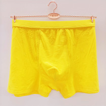 Mens yellow underwear cotton boxer natal year color mid-waist Fu character jacquard to send dad elastic breathable yellow pants