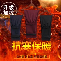 Middle-aged and elderly pure cotton pants male thickened elastic band grandfather autumn winter loose trousers 80 years old Chinese plus suede pants