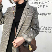 Plaid blazer womens autumn and winter Korean retro temperament loose and thin wool wool fashion casual small suit