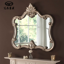 Guanding custom Retro Mirror European bathroom mirror Villa wooden frame carving toilet mirror wall vanity mirror