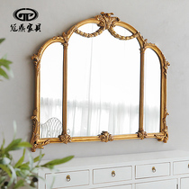 Guan Ding three-fold mirror carved wall decorative mirror court retro art porch custom dressing makeup mirror desktop