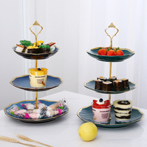 Ceramic cake plate Dessert table decoration candy plate Ceramic fruit plate living room household high-end European three-layer fruit plate