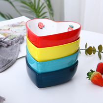 Bowl Japanese tableware Cute girl heart strawberry fruit bowl Salad bowl household ceramic bowl creative personality net celebrity