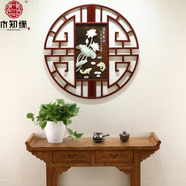 New Chinese jade carving round entrance sofa background wall decoration Jade painting three-dimensional relief restaurant dining room hanging painting