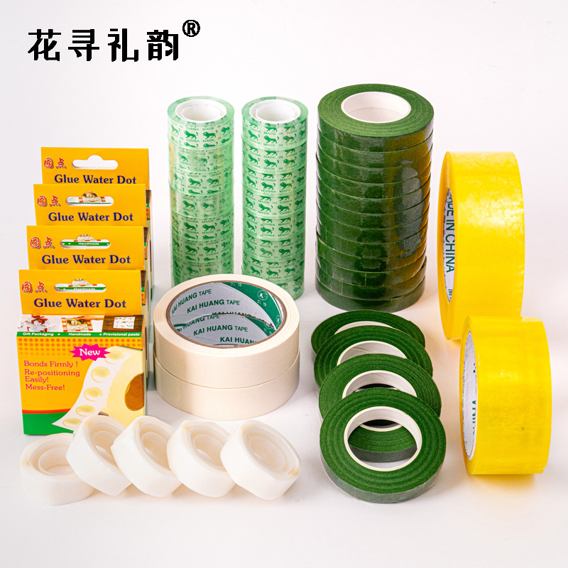 Floral Seeking Rhyme Handcrafted Adhesive Tape Material Floral Rubberized Fabric Transparent Glue With Glue Adhesive Double-sided Green Rubberized Fabric Flowers Silkscreen Material