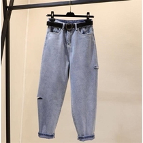 High-waisted pants womens summer new hole Korean version of wide legs thin casual long pants tide