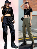 Worker pants are thin tall waist small bundle pants loose straight hip hop large sport leisure pants