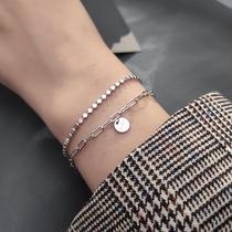 lucky round piece sterling silver bracelet female ins niche design retro temperament cold wind Net red hand string personality light luxury