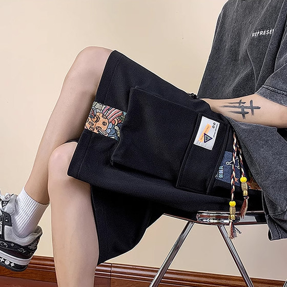 American China-Chic Embroidered Workwear Shorts Summer Men's Pants Design Sense Small Casual Loose Capris Large American China-Chic Embroidered Workwear Shorts Summer Men's Pants Design Sense Small Casual Loose Capris Large