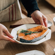 Tree octagonal coarse pottery plate Japanese Jingdezhen handmade ceramic tableware beautiful thick burning retro pottery plate plate plate household