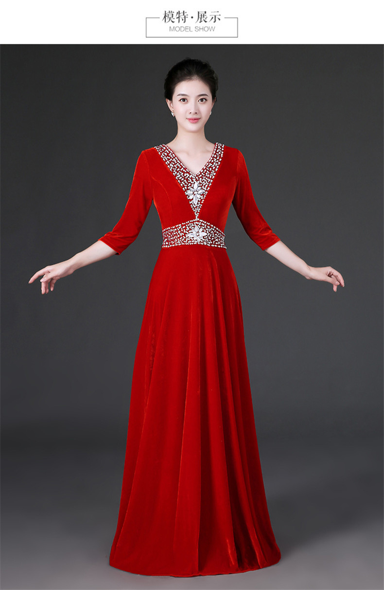 女装 艳如飞金丝绒大合唱团演出服女长裙成人中老年长款朗诵舞台服装