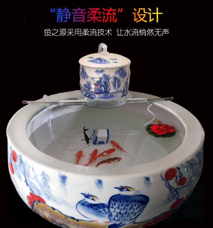 Jingdezhen round ceramic aquarium filter.mute fish basin water fountain furnishing articles package mail - oxygen humidification cycles