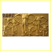Huangpin sandstone relief group elephant sculpture background wall European villa hotel home decoration FRP imitation copper factory direct sales