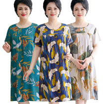 Middle Aged Mother Cotton Silk Sleeping Dress Woman Summer Pure Cotton Loose Large Code Middle Aged Sleepwear Summer Dress Summer Dress Plus Fat Increase