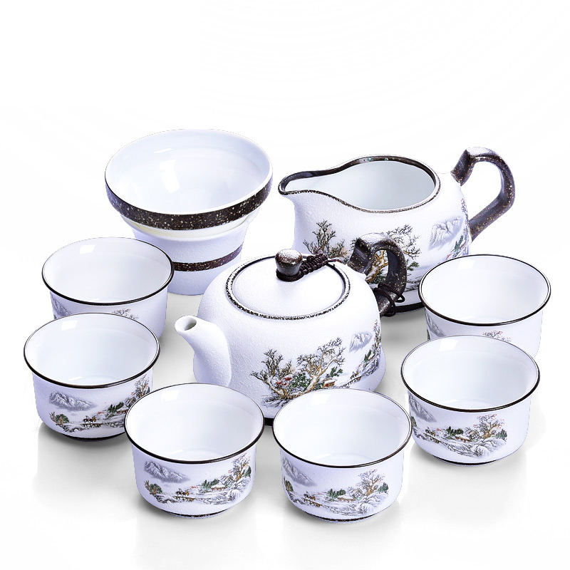 HaoFeng snowflakes jade glaze porcelain white porcelain and ipads porcelain of a complete set of kung fu tea set suit household teapot tea cups