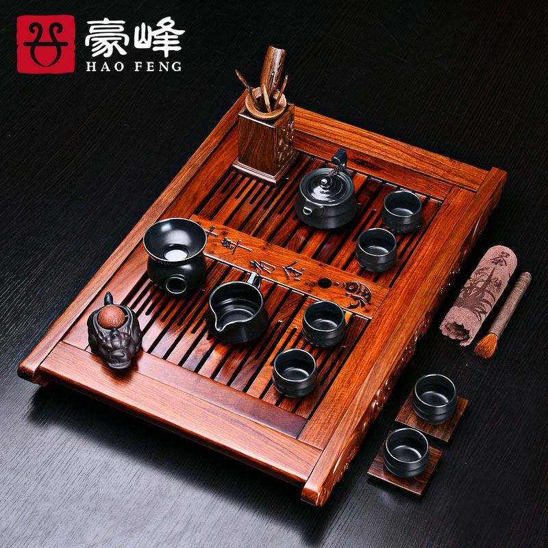 HaoFeng hua limu celadon of a complete set of tea set celadon kung fu tea set hua limu tea tray was solid wood pallets