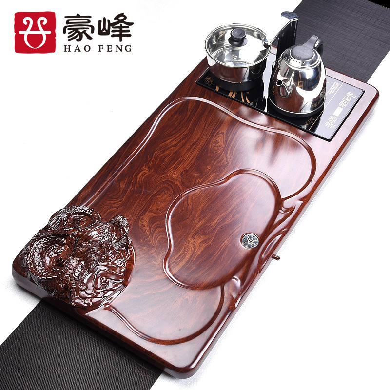 HaoFeng purple sand tea set a complete set of ecological wood tea tray and exquisite kung fu tea firewood coarse ceramic tea set automatically