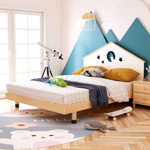 Childrens bed Solid wood simple princess bed Girl child bedroom single 1 5 meters 1 2 meters bed boy child house cartoon
