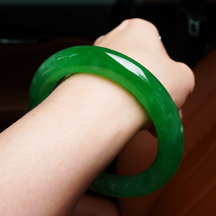 缅甸翡翠冰种阳绿满绿翡翠手镯老坑缅甸帝王绿圆条玉镯子女