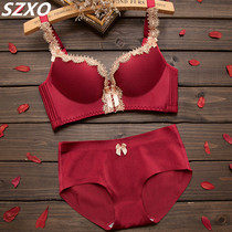 South Korea SZVA Red Benming Year Wedding Underwear Women Gather Bra Set with No Rims Adjusted Breast