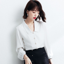 Spring clothing 2022 New satin long sleeve white snowspun shirt female Korean version commuter shirt doll collar blouses