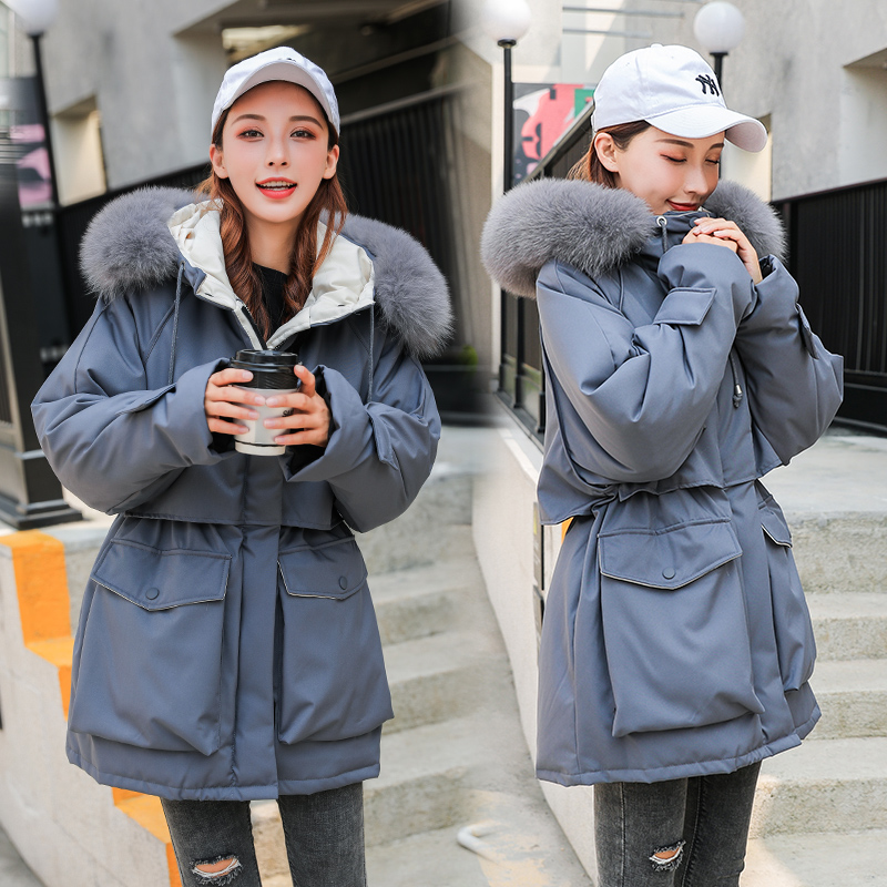 羽绒服女2019新款爆款冬时尚大毛领加厚白鸭绒小个子派克服女外套