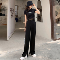 Inside split pants womens summer womens clothing 2021 new high waist hanging wide leg pants straight suit mopping trousers women