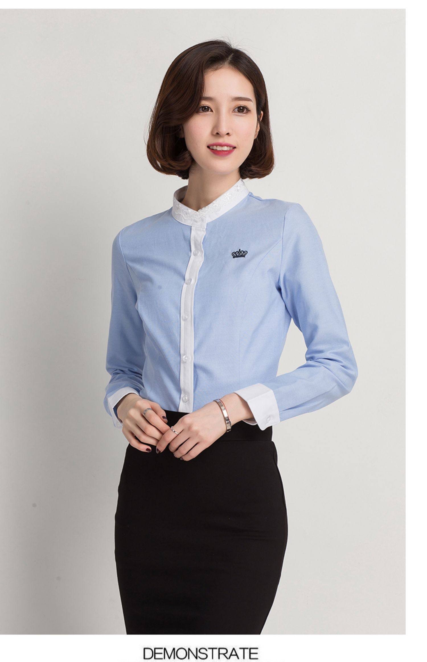 白衬衫女打底衬衫女职业ol春秋冬加绒加厚长袖工装女士衬衫小清新