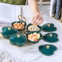 Nordic ceramic dried fruit plate with lid living room creative household snacks melon seed plate multi-grid combination wedding gift