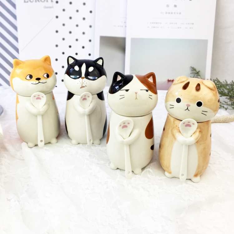 The Cat 's paw creative ceramic keller cup cup cats animals birthday gift with lid spoons 400 ml bag mail