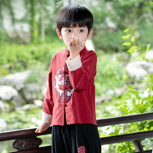 Boys Tang Suit for Kids BoysHanfu season Tang costume children Chinese style suit boysoriginal cotton hemp Chinese national costume performance Costume