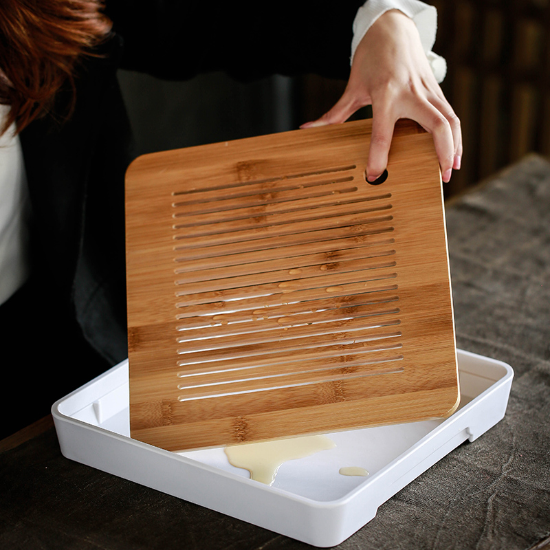 Su ceramic tea set contracted white porcelain kung fu tea tray was set of tea cups with bamboo surface water storage type group