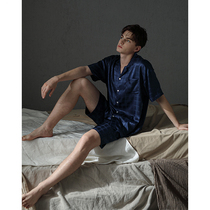Pajamas mens summer ice silk thin plaid short-sleeved home wear mens 2021 new summer suit
