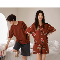 Couple pajamas female summer cute cartoon cotton short sleeve home wear casual men summer thin cotton set