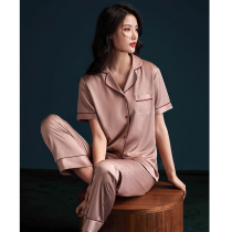 Pajamas womens summer ice silk thin short sleeve trousers two-piece set 2021 new ladies silk size home wear