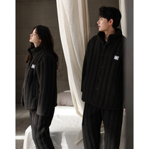 Couple pajamas women winter coral velvet padded velvet women autumn and winter three-layer cotton flannel home suit