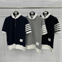 TB classic stitching POLO shirt mens tb four-bar yarn-dyed piqué cotton casual lapel short-sleeved couple with the tide