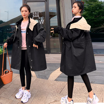 Pregnant woman jacket Spring and autumn season Belly Fashion Loose Big Code Windsuit 2022 New Pregnant Womens Spring Dress Jacket Mid-Length